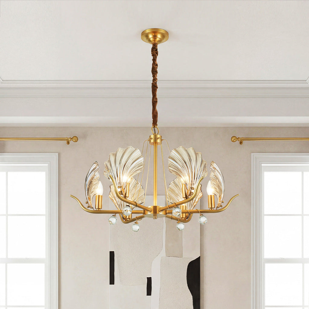 Shell Chandeliers Modern Copper Glass Ceiling Light - Elegant Lighting Fixture for Home Decor, Contemporary Design, Stylish Pendant Lamp, Unique Shell Shape, Warm Glow Illumination