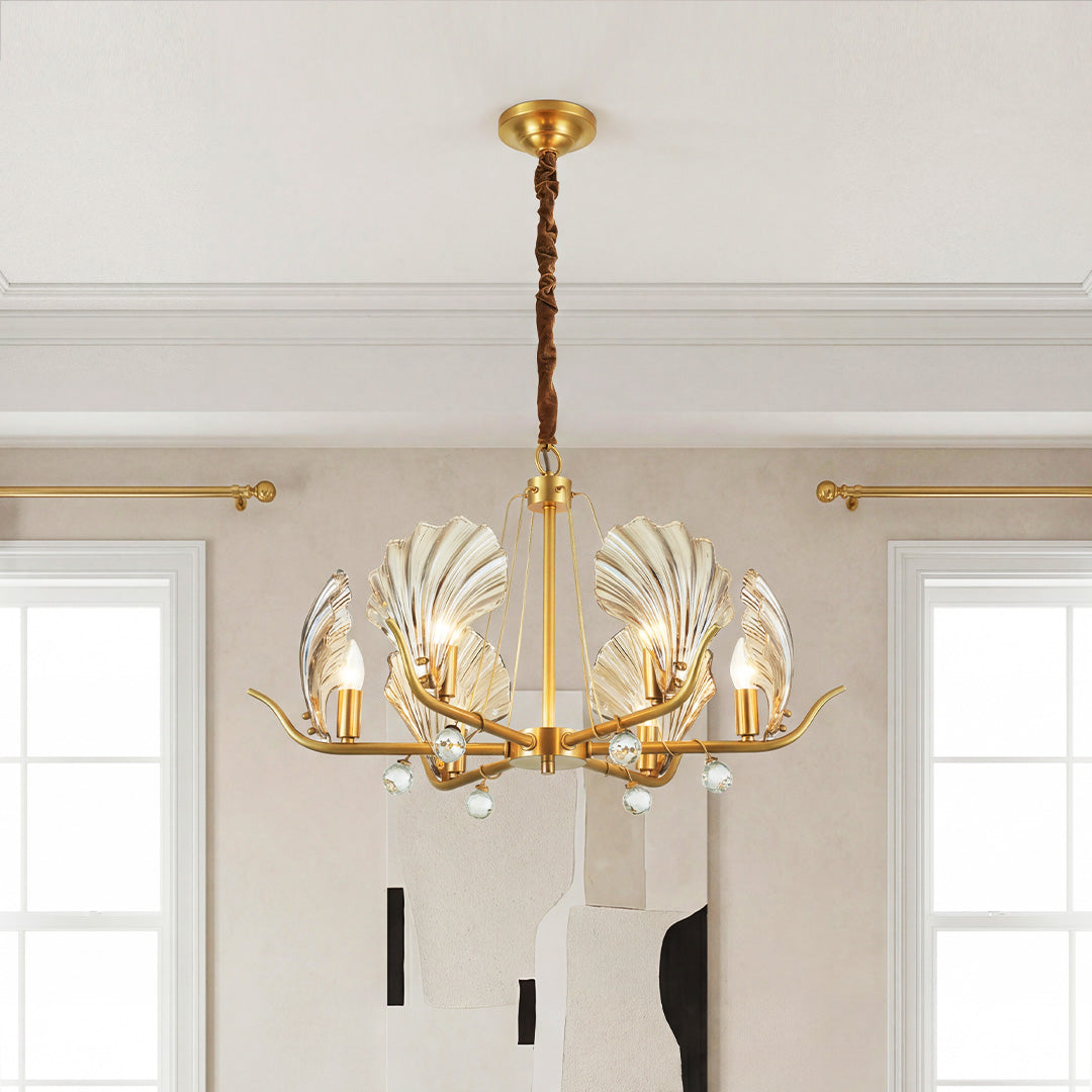 Shell Chandeliers Modern Copper Glass Ceiling Light - Elegant Lighting Fixture for Home Decor, Contemporary Design, Stylish Pendant Lamp, Unique Shell Shape, Warm Glow Illumination