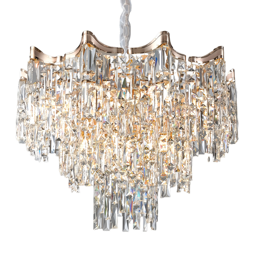 Luxury Gold Tiered Glass Chandelier - Modern Waterfall Ceiling Light
