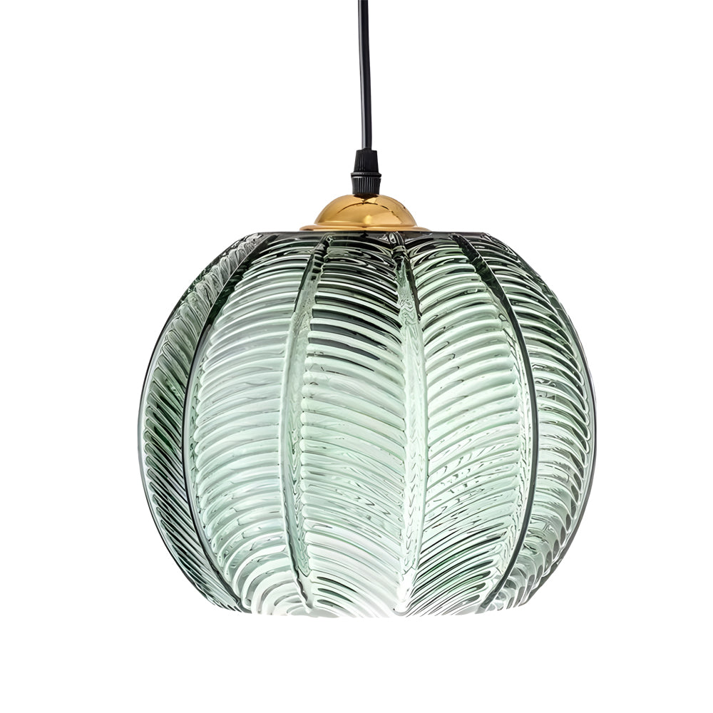 Green Glass Pendant Light - Modern Textured Ceiling Fixture