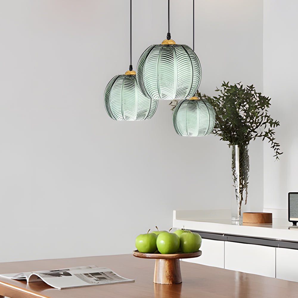Green Glass Pendant Light - Modern Textured Ceiling Fixture