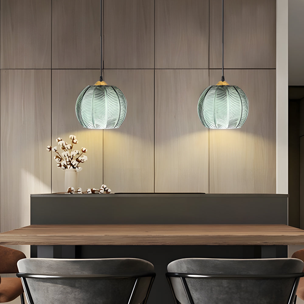 Green Glass Pendant Light - Modern Textured Ceiling Fixture