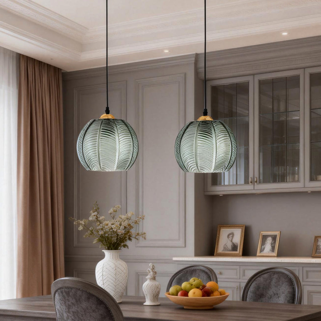 Green Glass Pendant Light - Modern Textured Ceiling Fixture