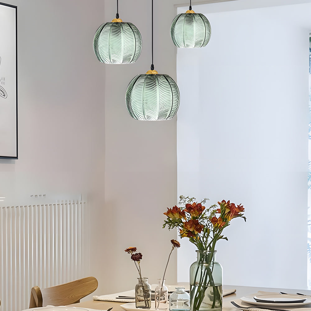 Green Glass Pendant Light - Modern Textured Ceiling Fixture