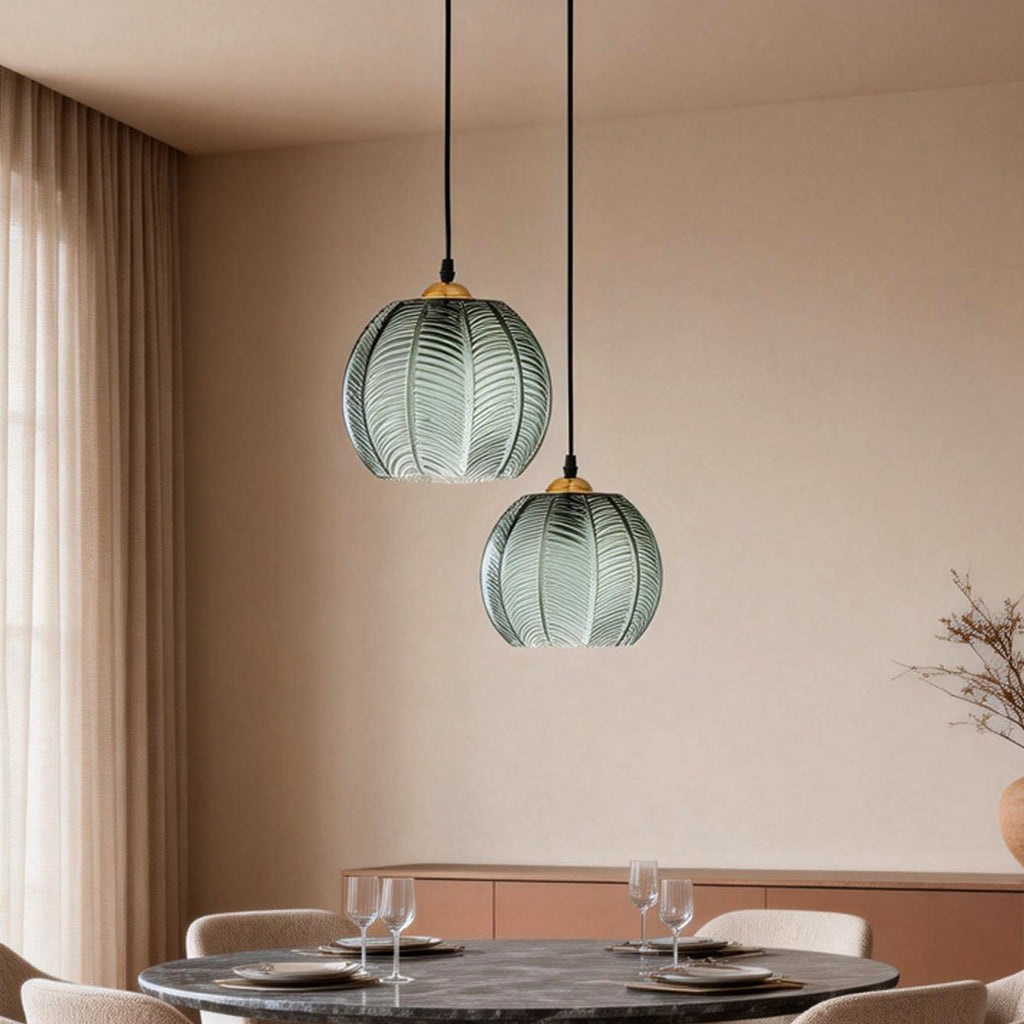 Green Glass Pendant Light - Modern Textured Ceiling Fixture