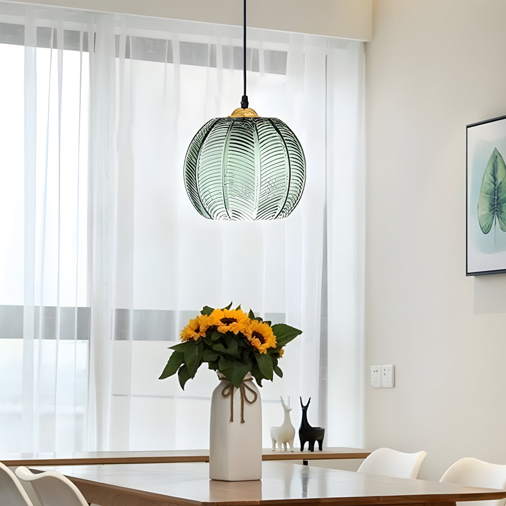 Green Glass Pendant Light - Modern Textured Ceiling Fixture