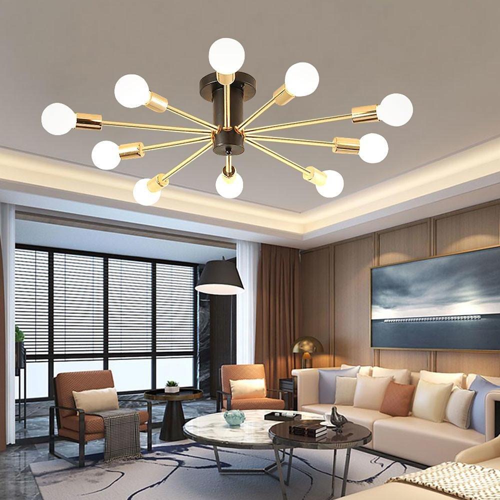 Industrial Sputnik Gold Chandelier for Living Room - Geometric Design Lighting Fixture
