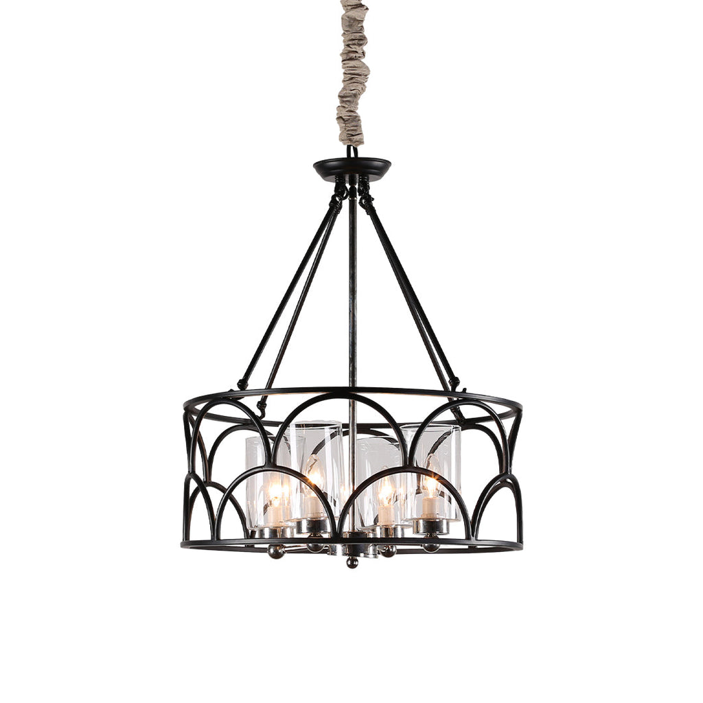 Vintage Black Metal Glass Chandelier Ceiling Light