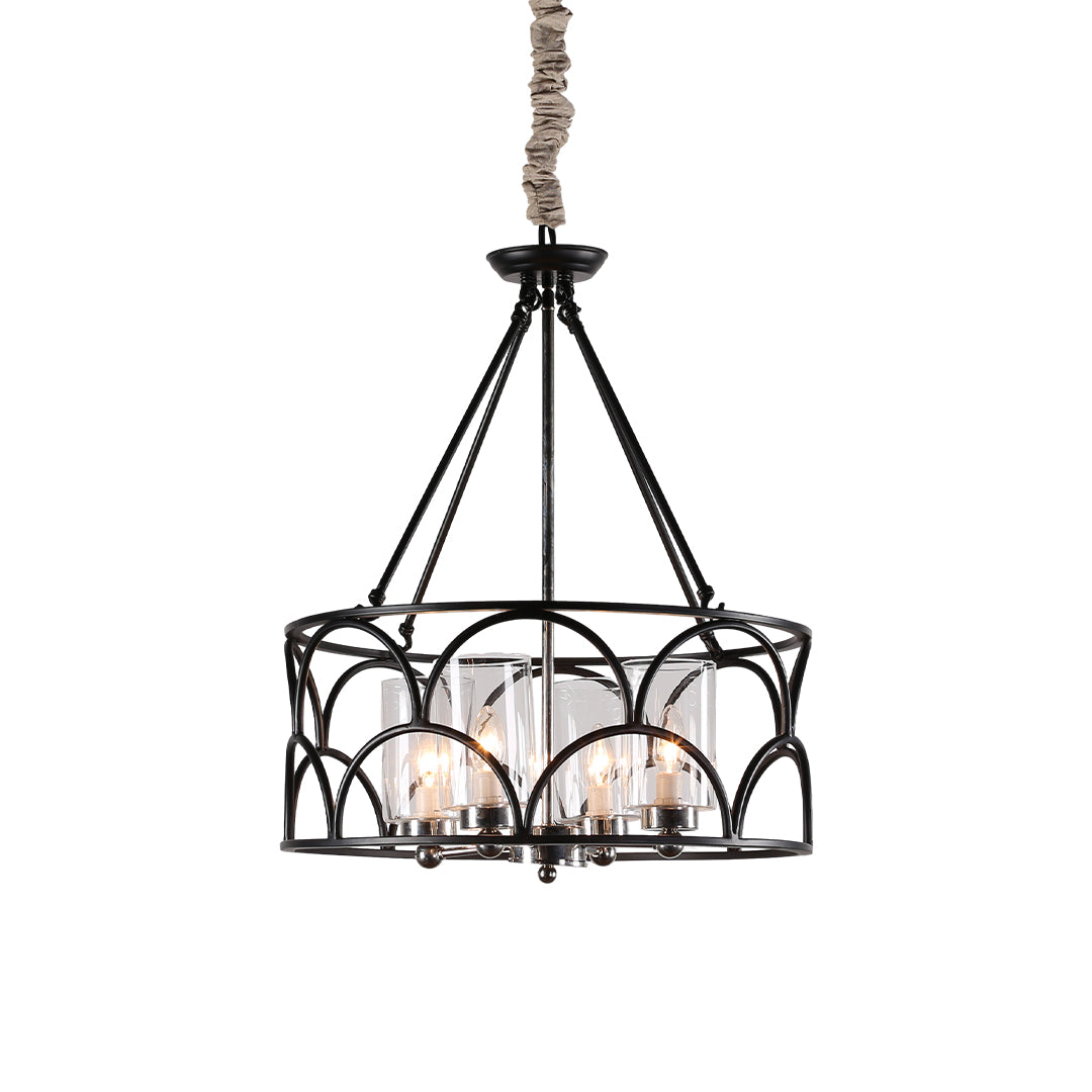 Vintage Black Metal Glass Chandelier Ceiling Light
