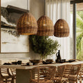 Handmade Leather Rattan Lampshade Chandelier - Wabi-Sabi Japanese Style LED Light