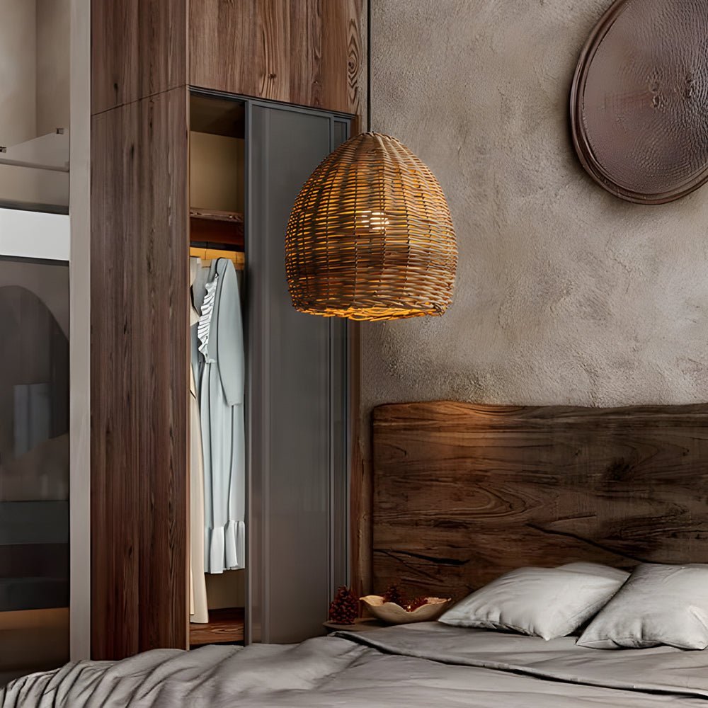 Handmade Leather Rattan Lampshade Chandelier - Wabi-Sabi Japanese Style LED Light