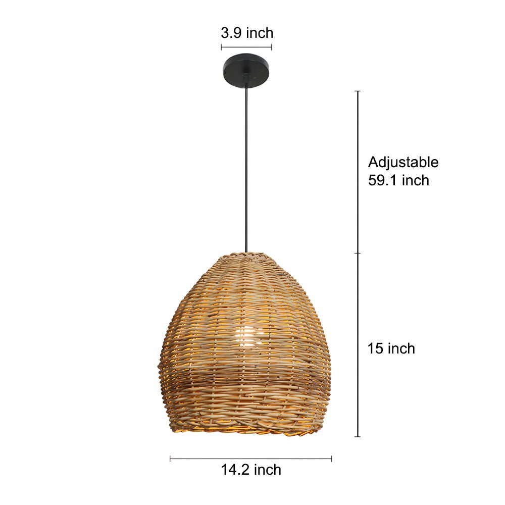 Handmade Leather Rattan Lampshade Chandelier - Wabi-Sabi Japanese Style LED Light