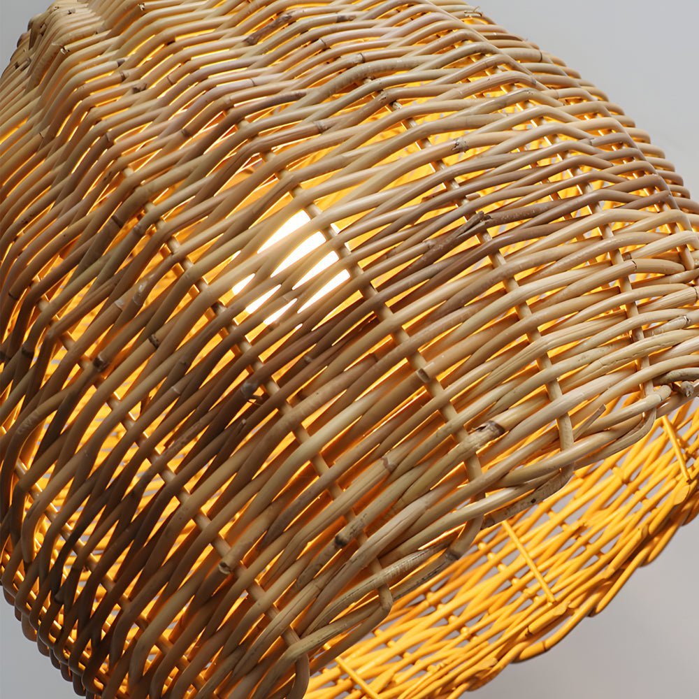 Handmade Leather Rattan Lampshade Chandelier - Wabi-Sabi Japanese Style LED Light