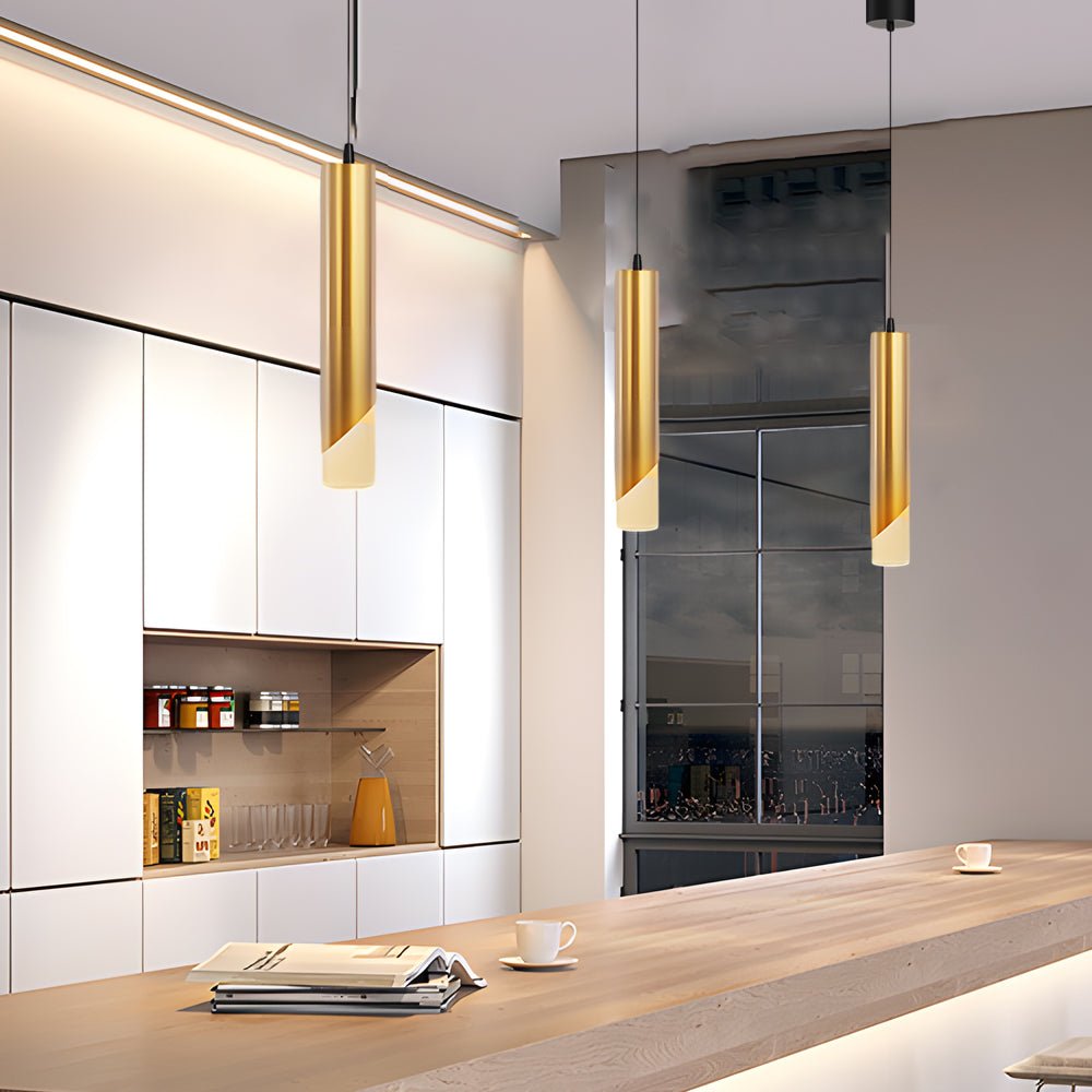 Modern LED Pendant Light - Gold Slender Cylinder 3-Step Dimming
