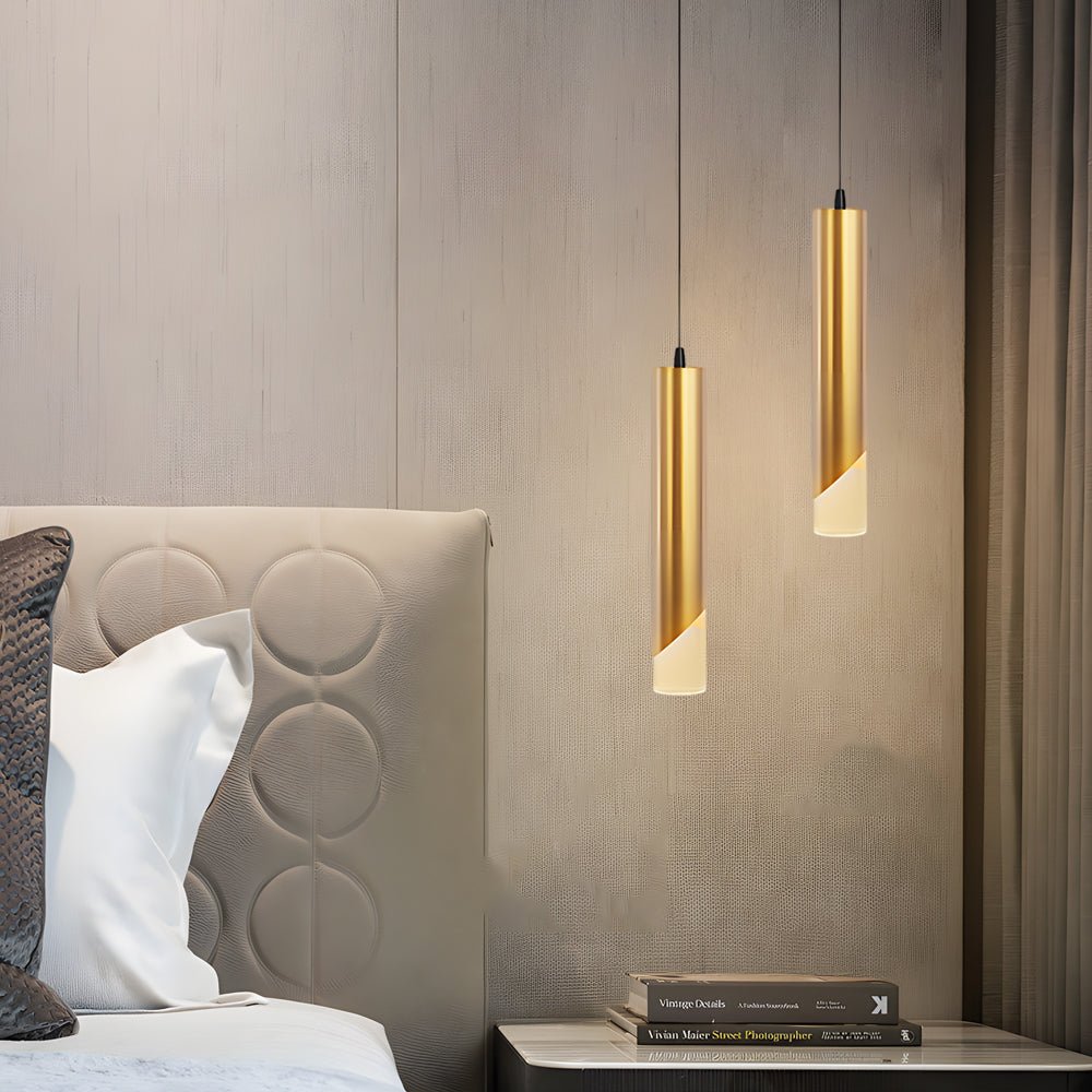 Modern LED Pendant Light - Gold Slender Cylinder 3-Step Dimming