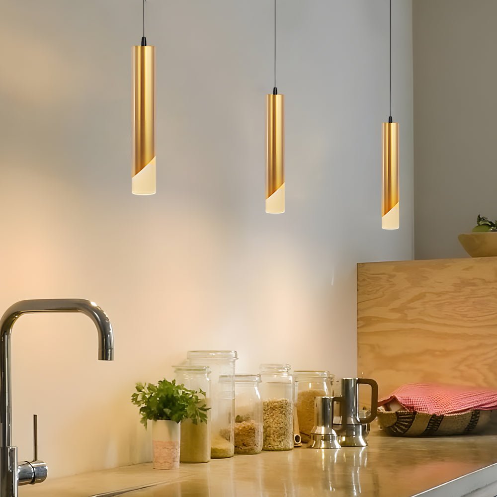 Modern LED Pendant Light - Gold Slender Cylinder 3-Step Dimming