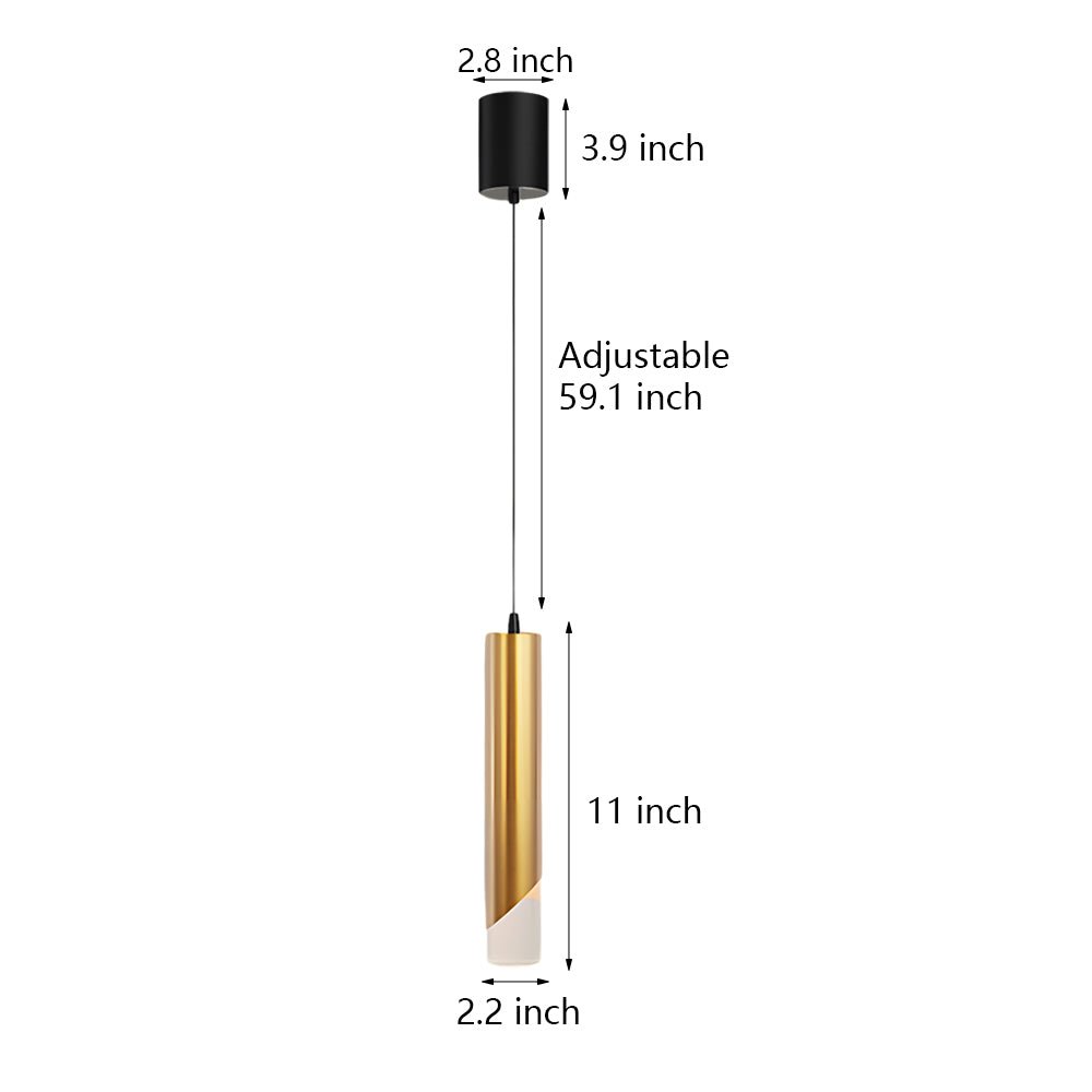 Modern LED Pendant Light - Gold Slender Cylinder 3-Step Dimming