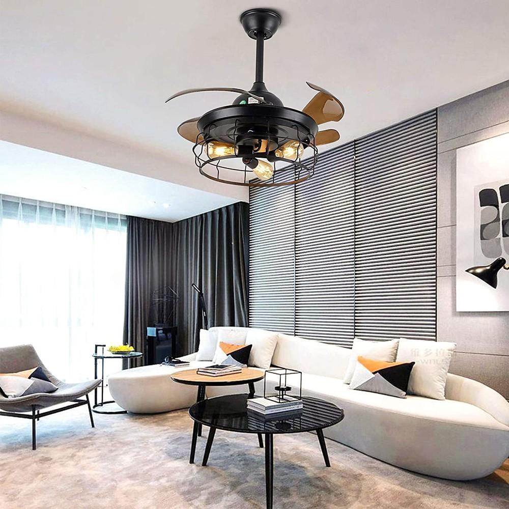 3-Blade Farmhouse Retractable Ceiling Fan with Light
