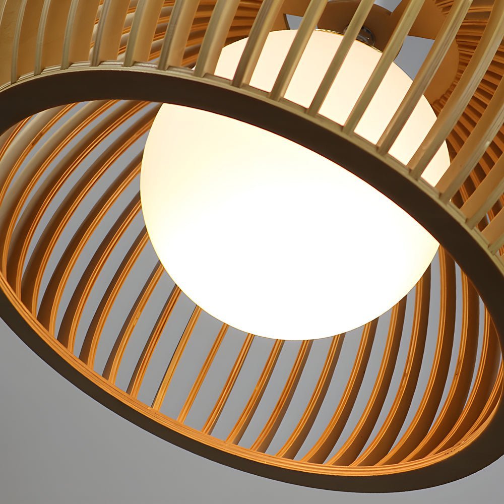 Hemispherical Wood Birdcage Glass Ball Shade Chandelier Modern Design