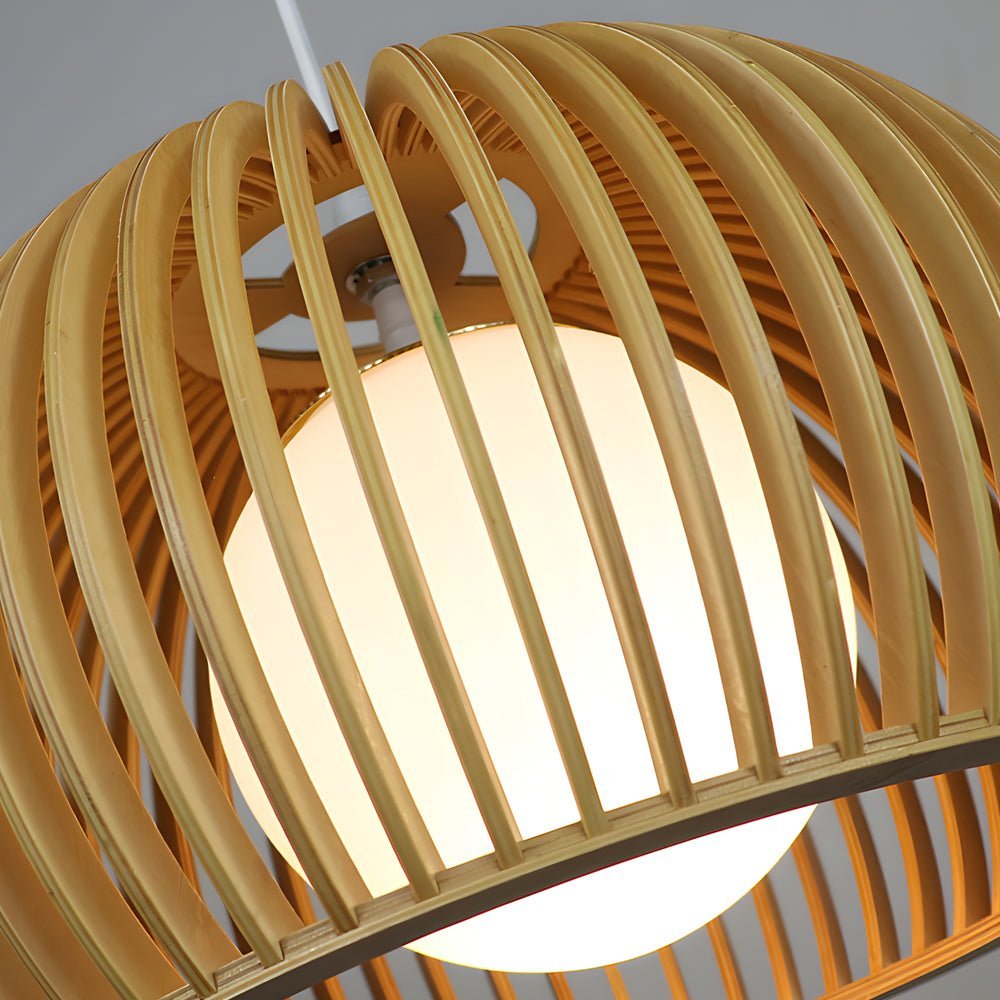 Hemispherical Wood Birdcage Glass Ball Shade Chandelier Modern Design
