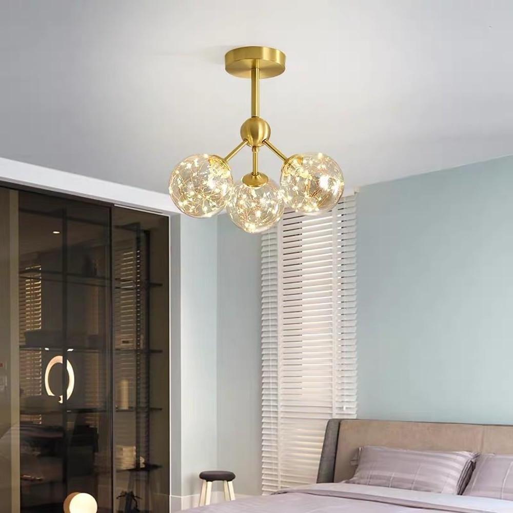 3-Globe Copper Semi Flush Mount Ceiling Light for Bedroom