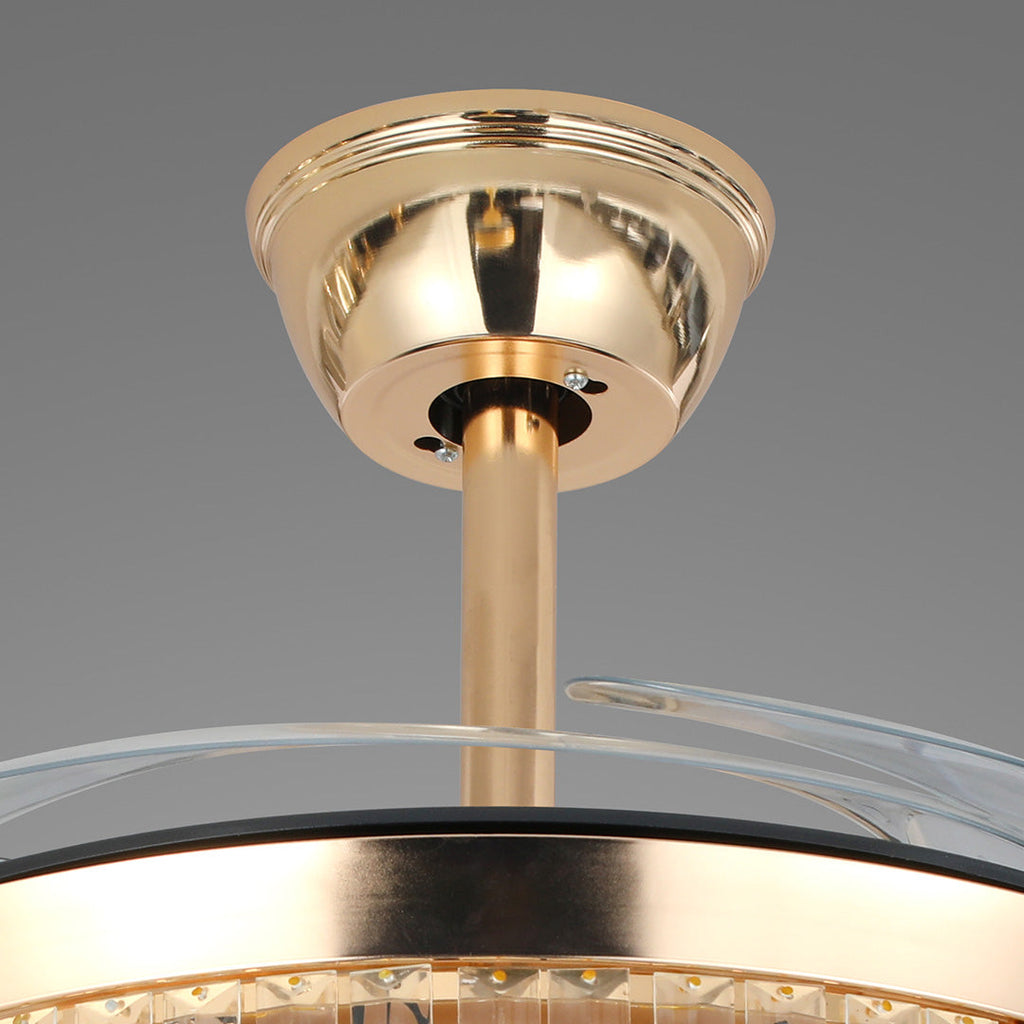 European Style Gold Crystal Ceiling Fan with Lights Luxury Iron Design