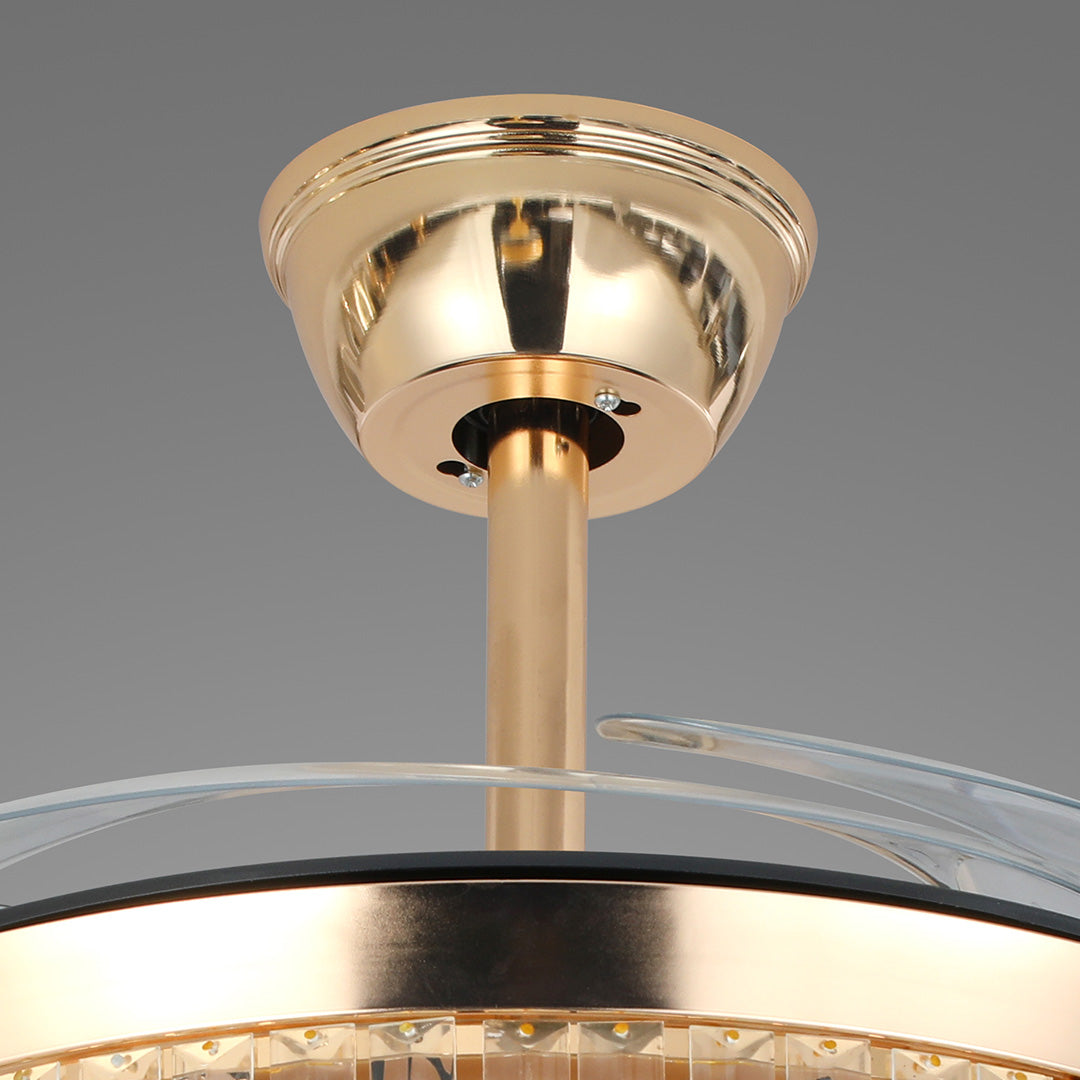 European Style Gold Crystal Ceiling Fan with Lights Luxury Iron Design