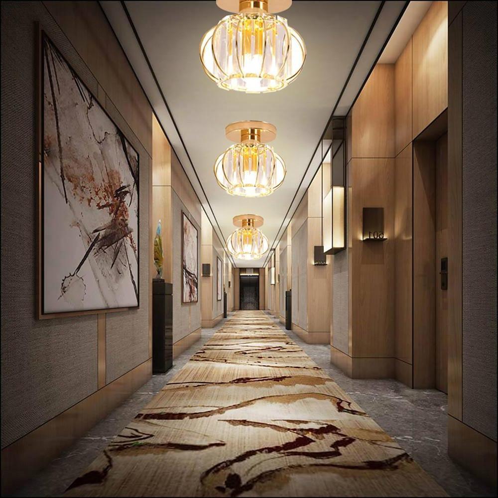 Gold Crystal Semi Flush Ceiling Light – Elegant Hallway Lamp