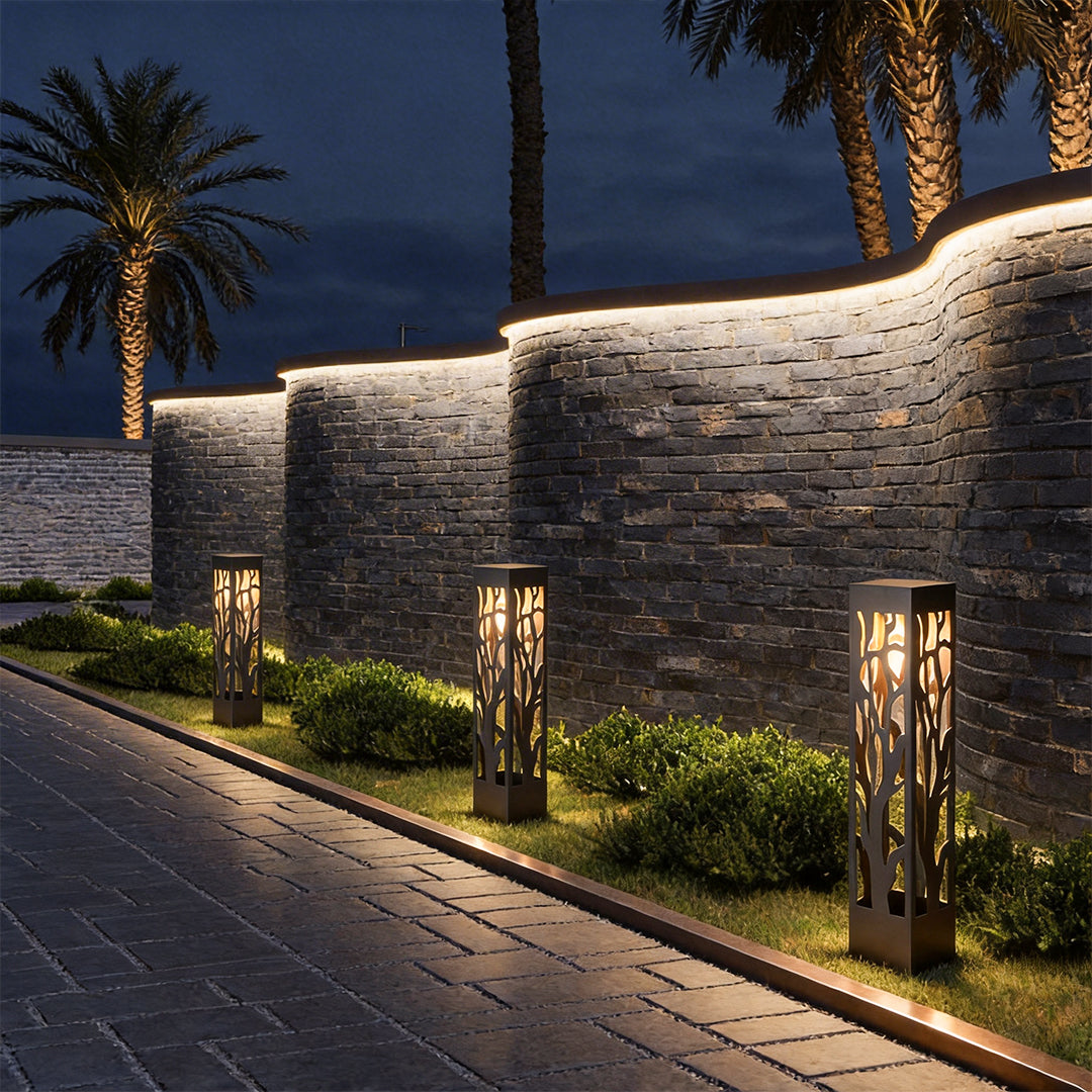 Modern Black Path Light - Hollow Outdoor Landscape Lighting