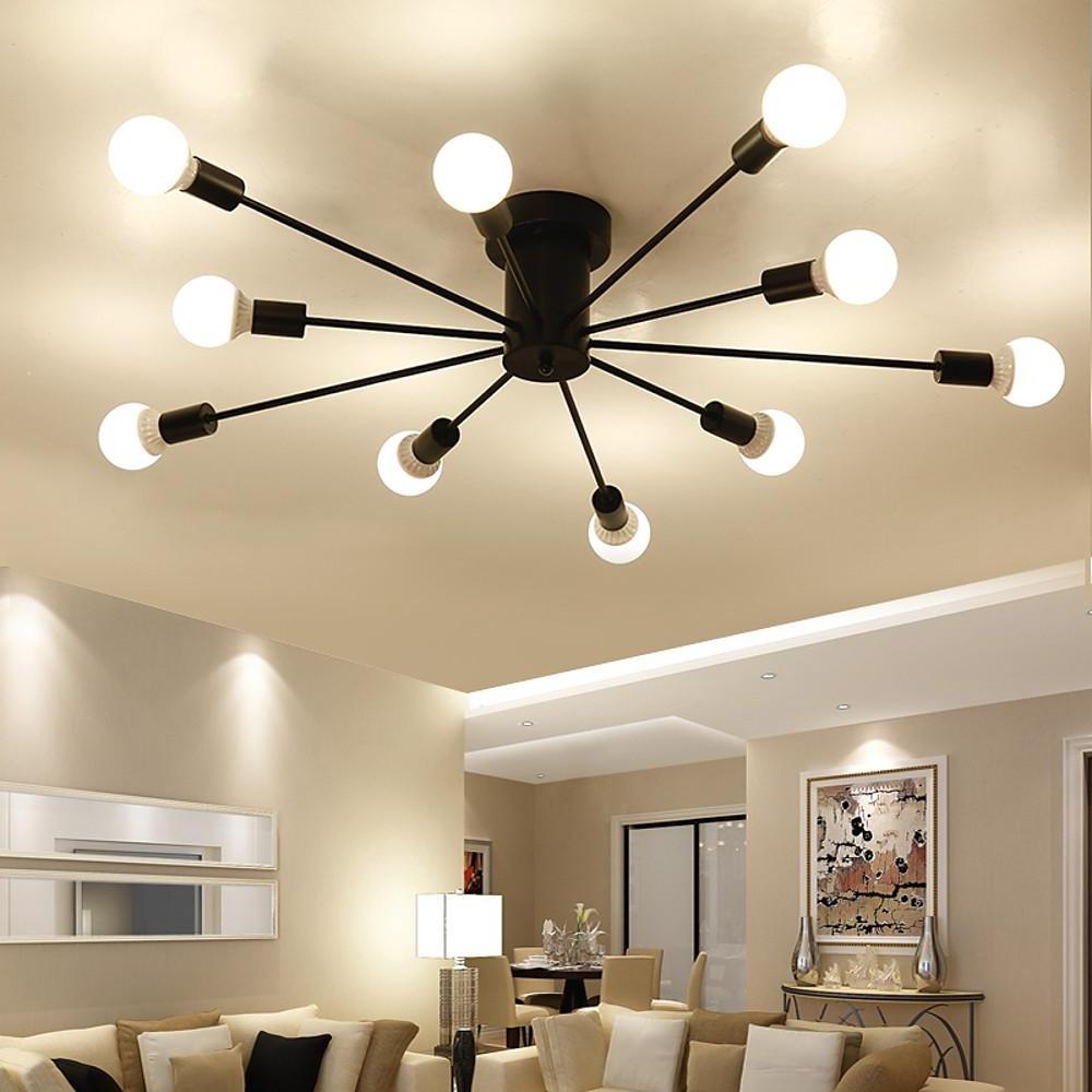 Metal Large Flush Mount Ceiling Light with 10 LED Incandescent Bulbs
