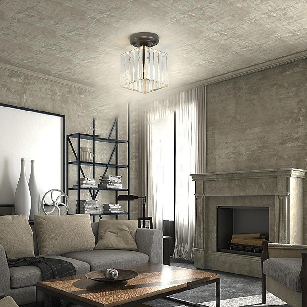 Crystal Foyer Semi Flush Mount Lighting - Modern Ceiling Lights for Entryway, Hallway, and Living Room