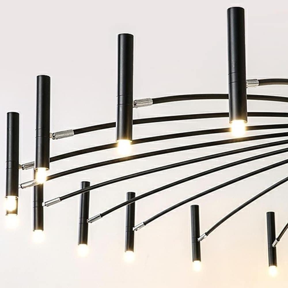 Modern 24-Light Round Chandelier - 63'' Dia, Adjustable Height, Black Finish, LED Lighting