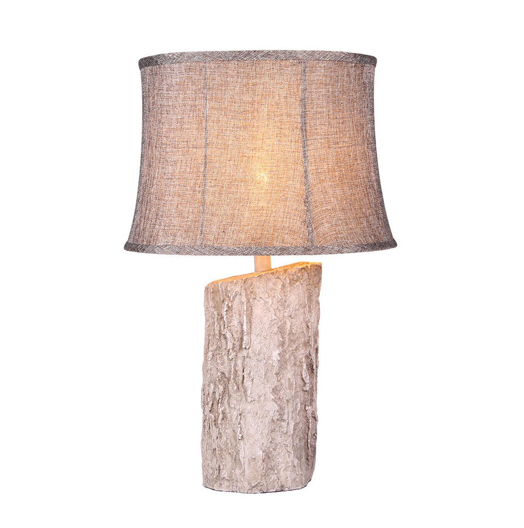 White Wood Table Lamp with Bark Fabric Shade - Ambient Lighting for Home Decor