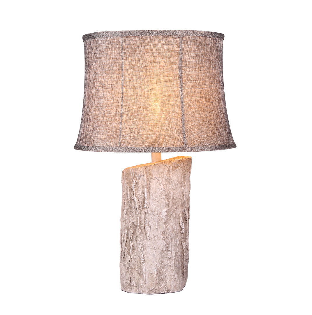 White Wood Table Lamp with Bark Fabric Shade - Ambient Lighting for Home Decor