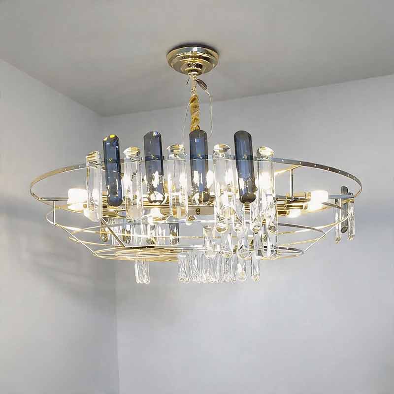 Round Drum Crystal Chandelier - Modern Metal Ceiling Light