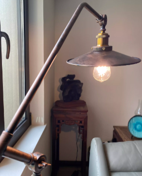 Contemporary Industrial Iron Floor Lamp - Long Arm 1-Light for Bedroom