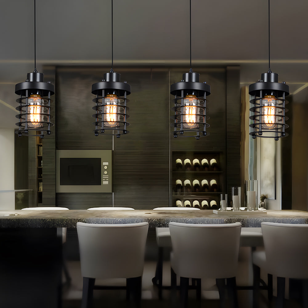 Industrial Cage Pendant Light - 1-Light Metal Ceiling Fixture