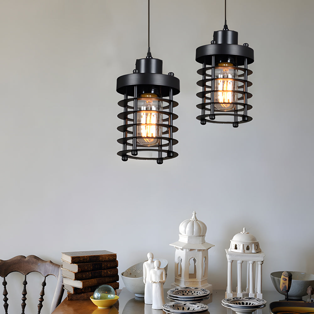 Industrial Cage Pendant Light - 1-Light Metal Ceiling Fixture