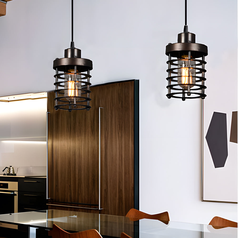 Industrial Cage Pendant Light - 1-Light Metal Ceiling Fixture