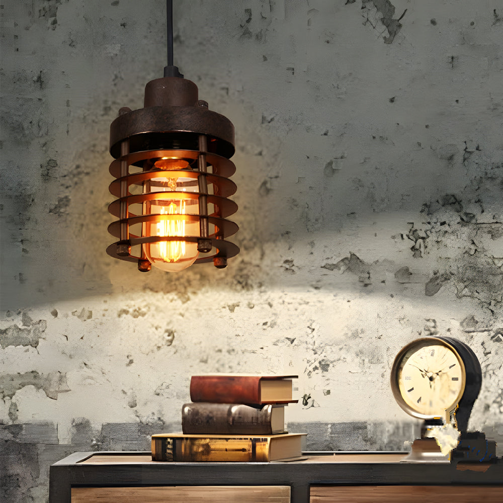 Industrial Cage Pendant Light - 1-Light Metal Ceiling Fixture