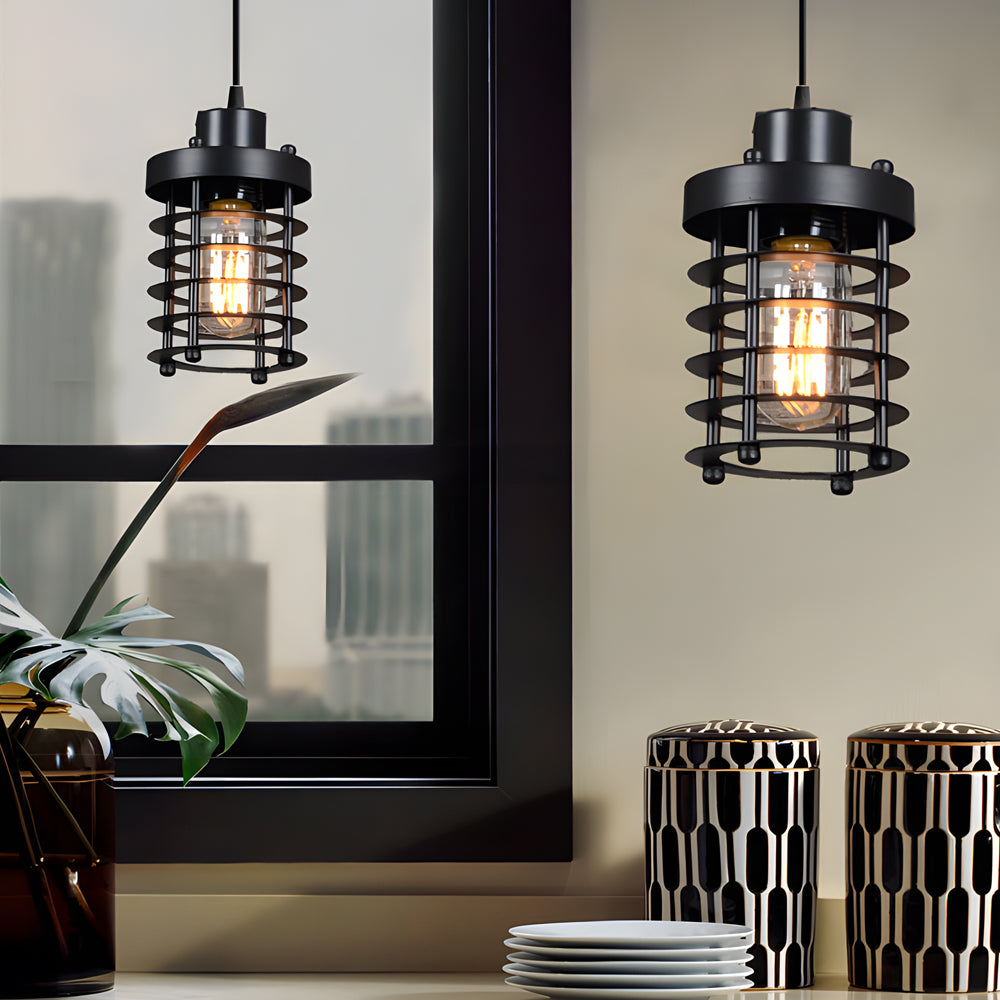 Industrial Cage Pendant Light - 1-Light Metal Ceiling Fixture