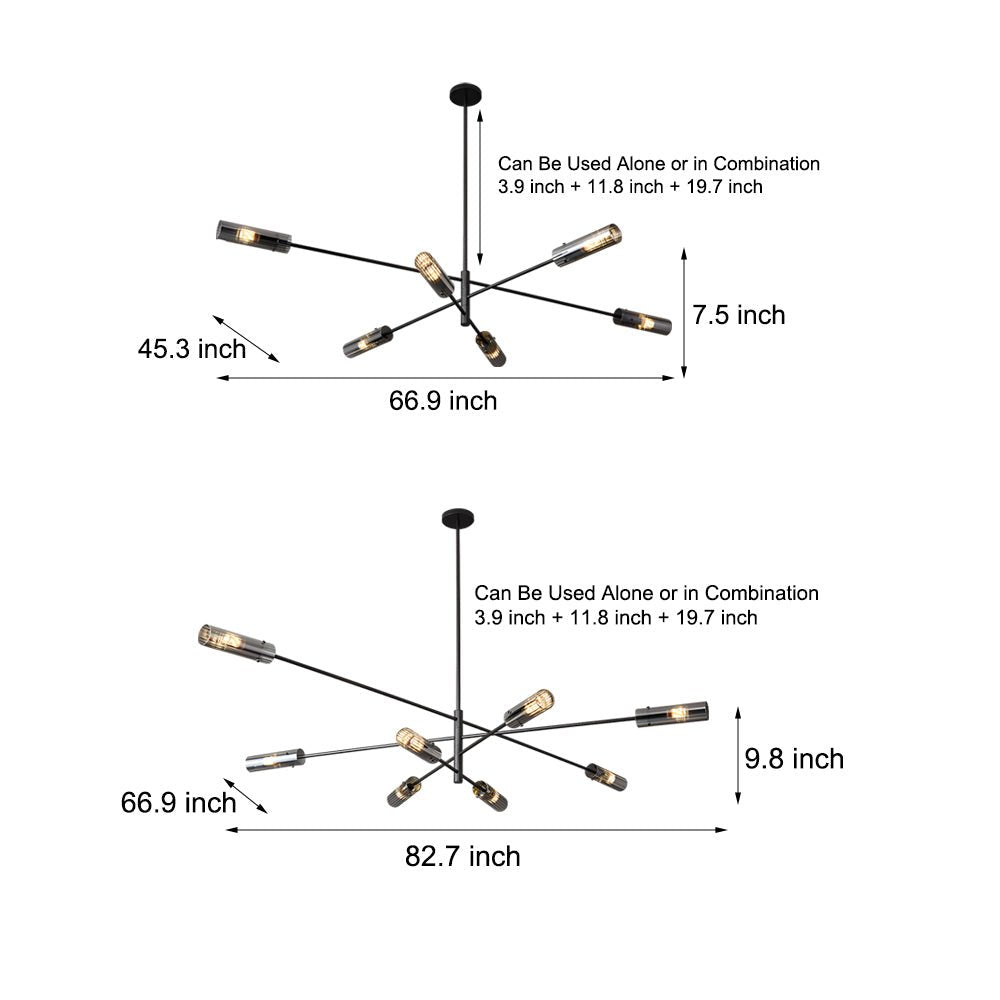 Industrial Copper Sputnik Chandelier - 6/8-Light Linear Pendant Lighting
