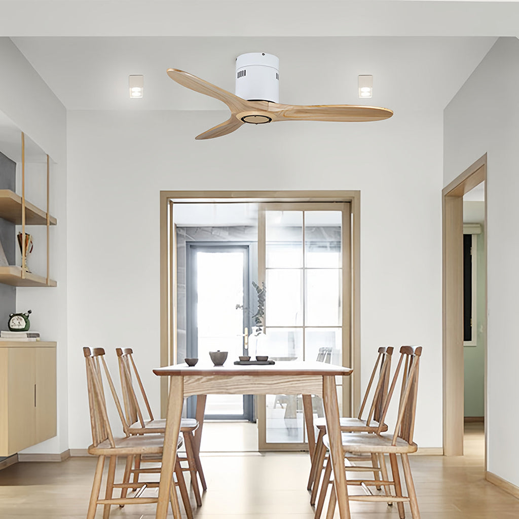 Wooden Ceiling Fan with Light - Quiet DC Motor Flush Mount Fandelier
