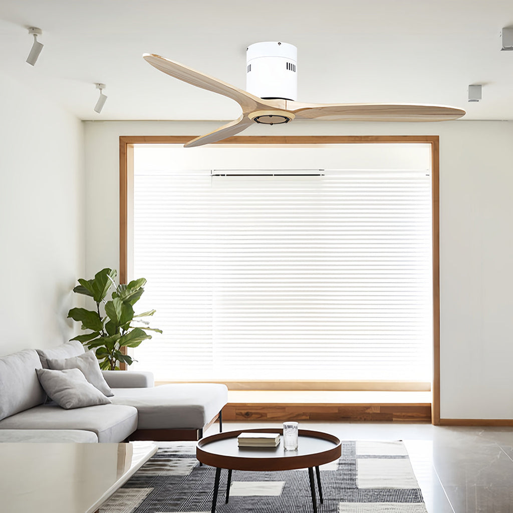 Wooden Ceiling Fan with Light - Quiet DC Motor Flush Mount Fandelier