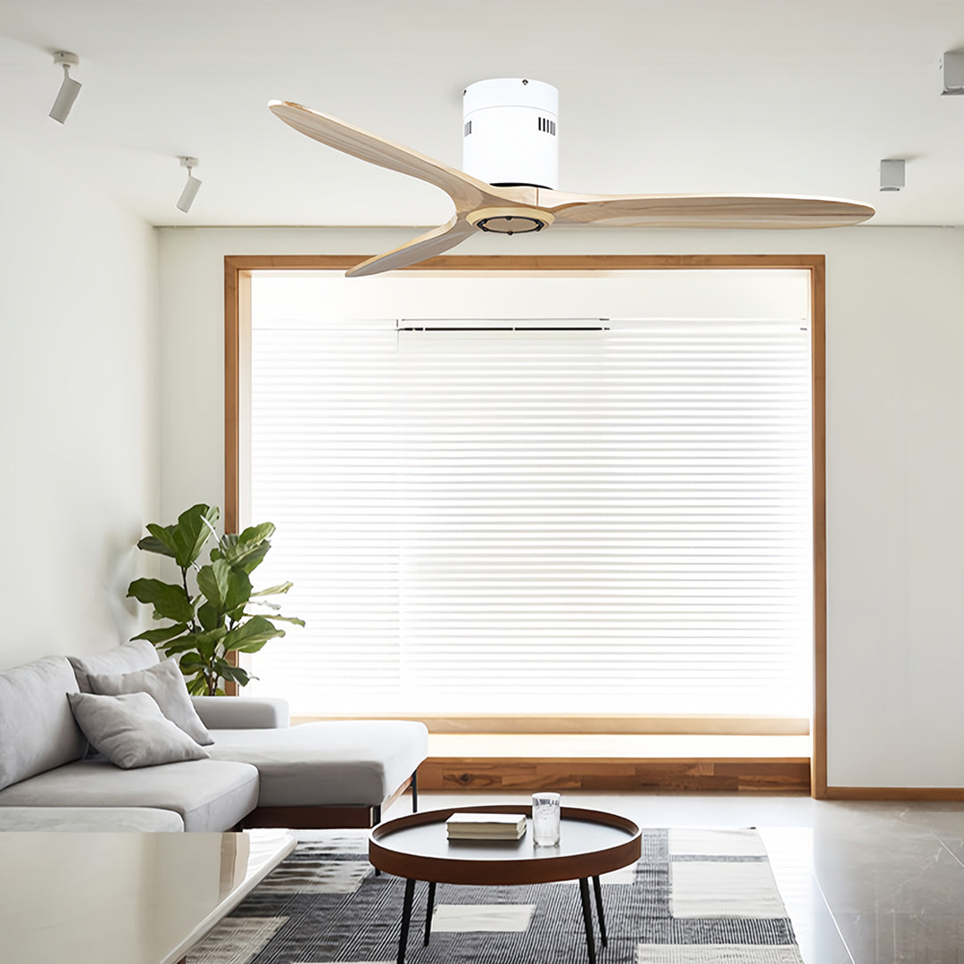 Wooden Ceiling Fan with Light - Quiet DC Motor Flush Mount Fandelier