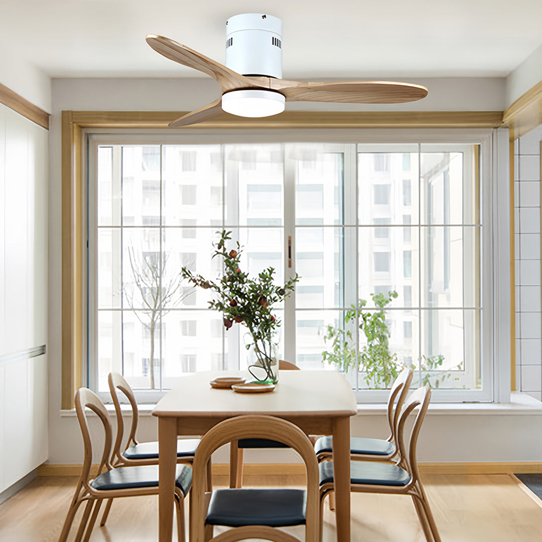 Wooden Ceiling Fan with Light - Quiet DC Motor Flush Mount Fandelier