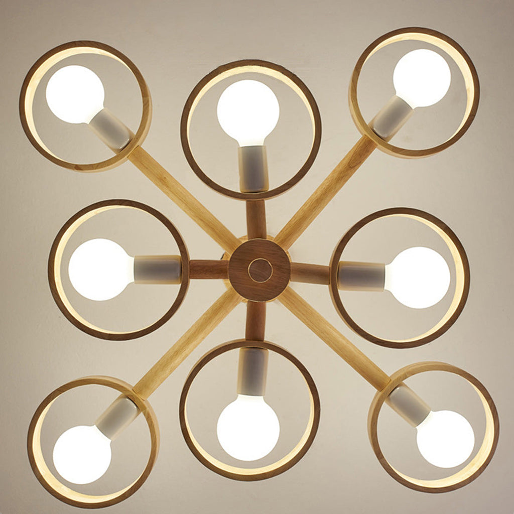 Scandinavian Wooden Chandelier Rubberwood LED Light