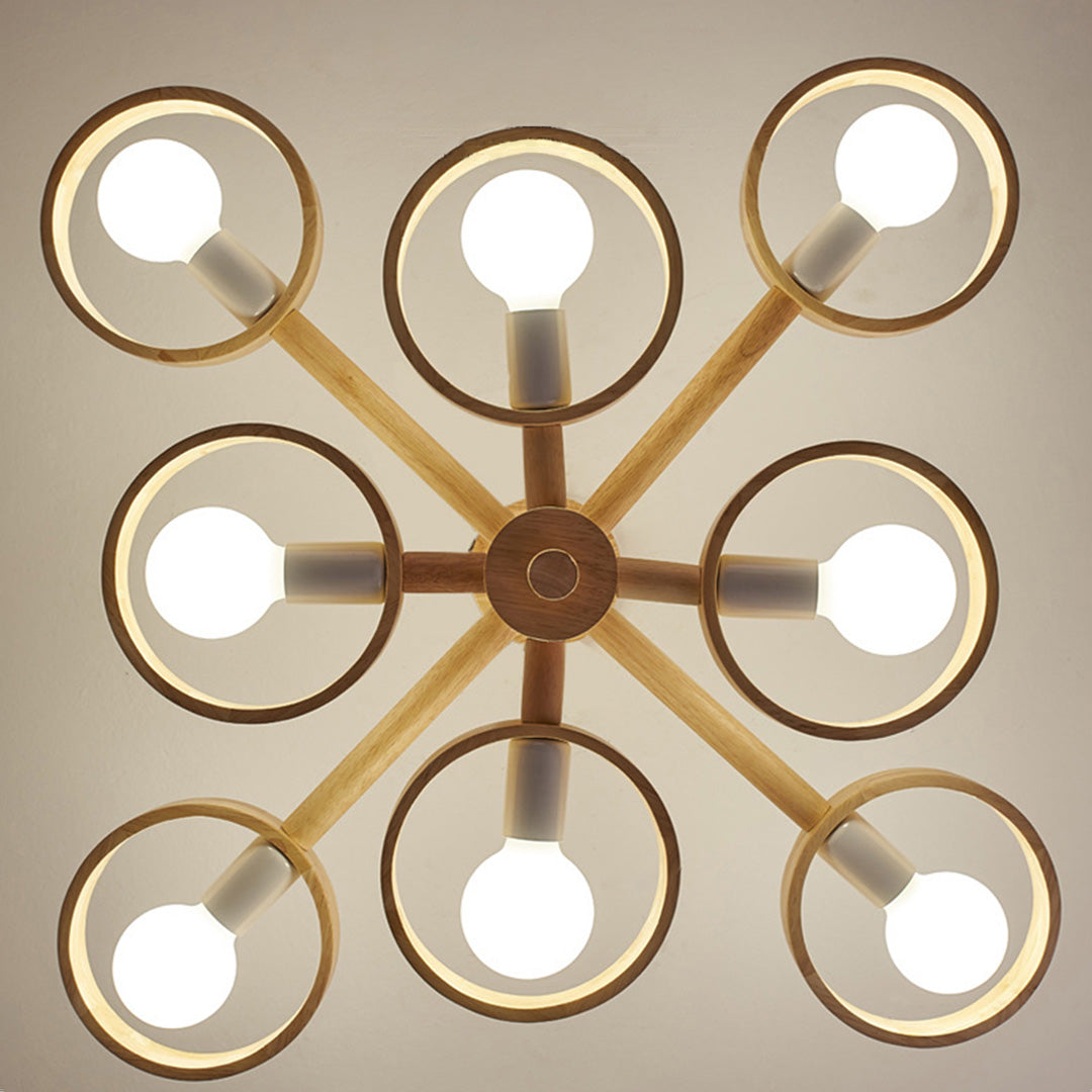 Scandinavian Wooden Chandelier Rubberwood LED Light