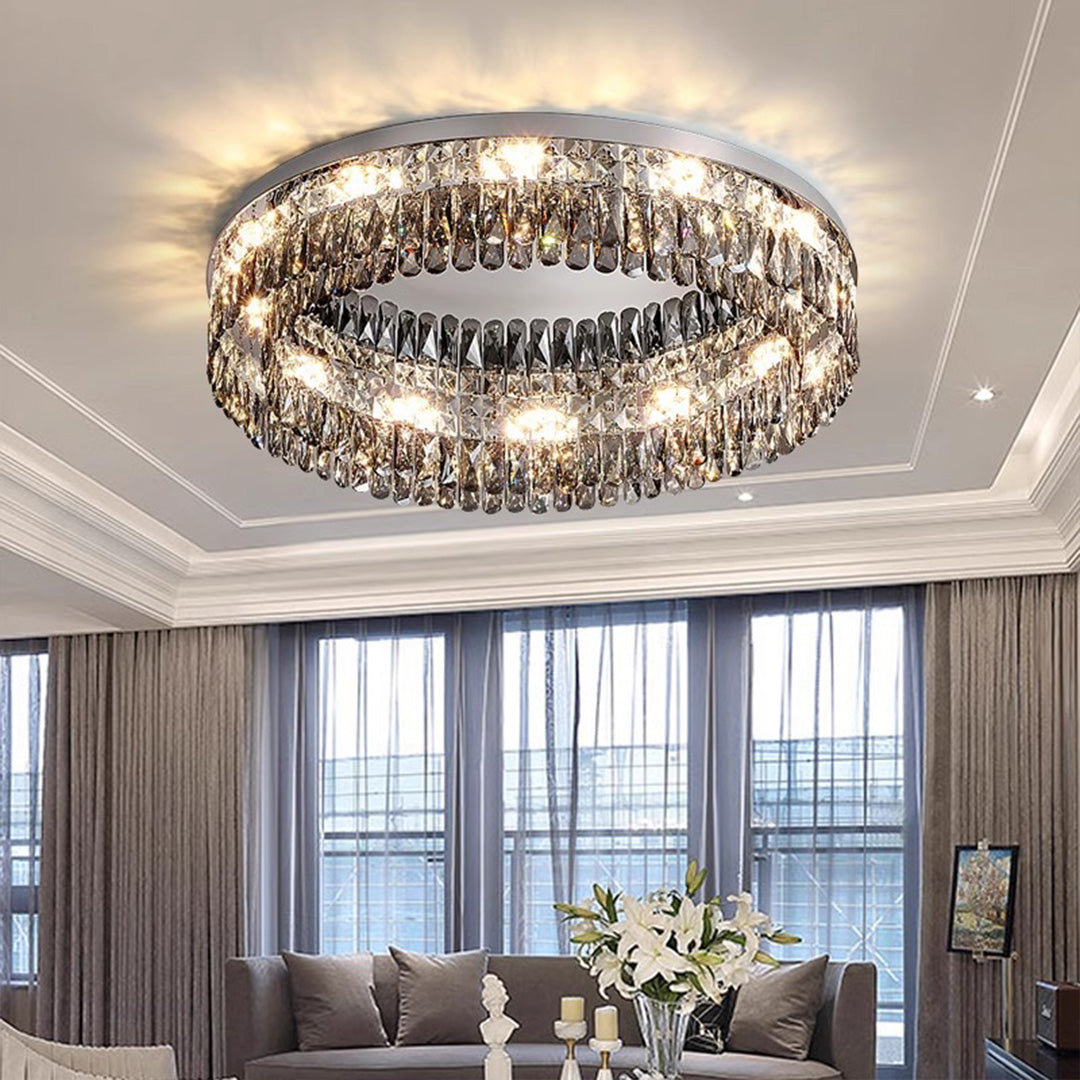 Luxury French Crystal Ceiling Light - Round LED Fixture for Elegant Home Décor