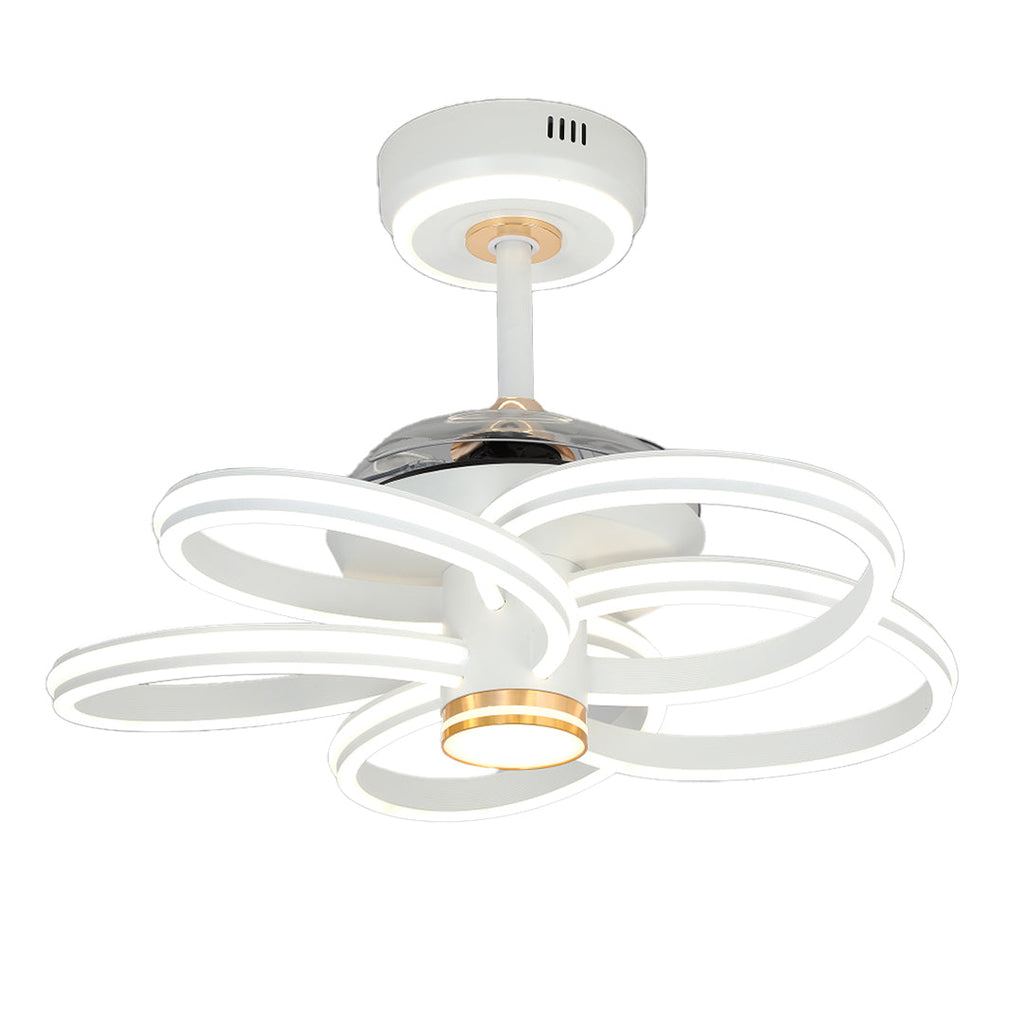 White Ceiling Fan Light Fixture | Variable Frequency Flower Design Iron Art Lamp